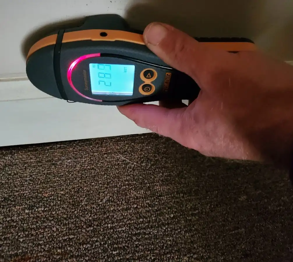 Moisture detection at baseboard during Storm Damage Restoration in Laurens